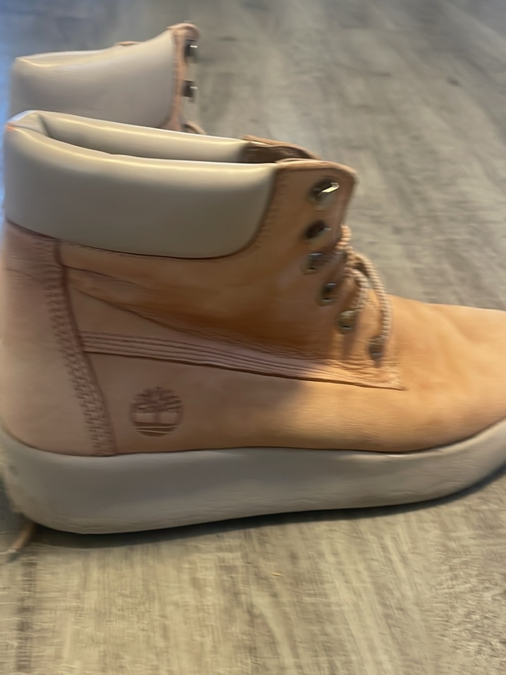 Timberland Beige Leather Padded-Collar High-Top Boots